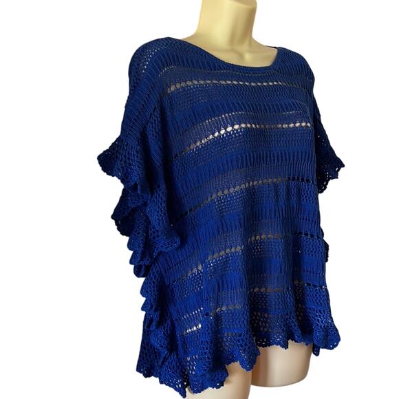 INC International Concepts Blue Knit & Crocheted Pullover Sweater Boho Y2K - Picture 2 of 8
